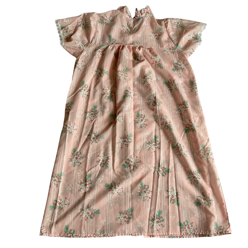 Vintage Ballet New York Pink Floral Nightgown Lace Yoke Short Sleeve Cottagecore - Picture 8 of 10